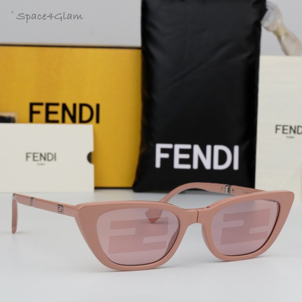 NEW Fendi FE40089I 72U FOLDING Pink Mirror Pattern Women Cat Eye Sunglasses